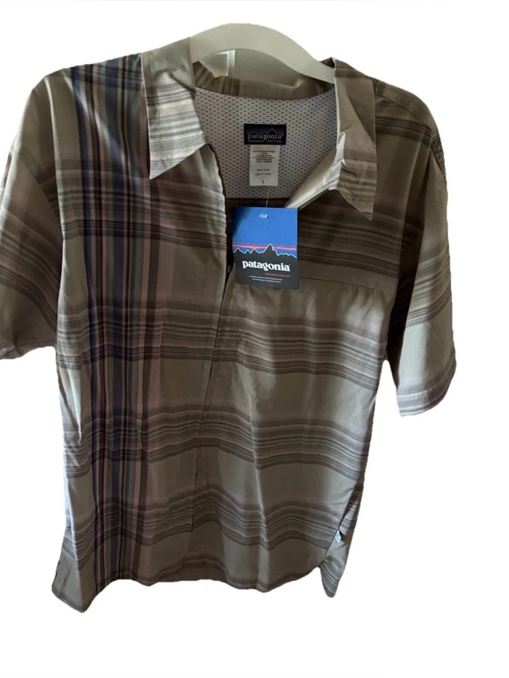 Patagonia Men’s Y2K  Rhythm Series Sideburn Plaid Shirt Large Khaki Blue